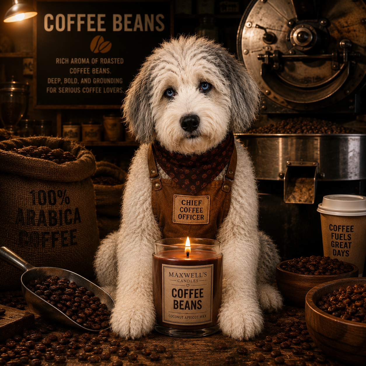 Maxwell with Coffee Beans